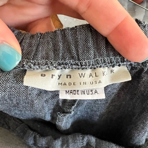 Bryn Walker Denim Linen Pants Cropped Wide Leg Pull On Trouser Lagenlook - Picture 3 of 4